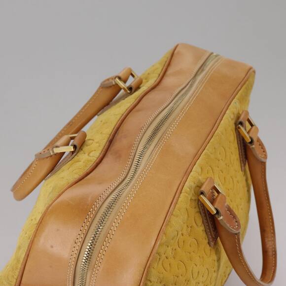 CELINE C Macadam Canvas Hand Bag Suede Leather Yellow Gold - Picture 6 of 13